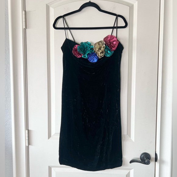 Gunne Sax Dresses & Skirts - Vintage Gunne Sax Black Velvet Mini Dress Jessica McClintock Metallic Rosettes